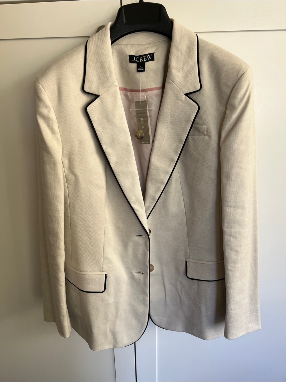 J. Crew Cream Blazer with Black Piping